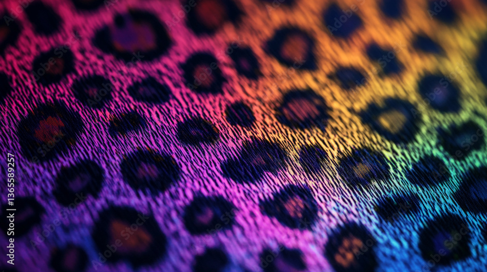 Poster close up of colorful leopard print fabric with a vibrant and textured surface in a macro shot