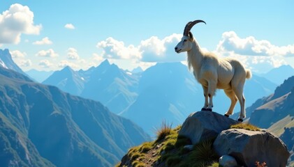 Obraz premium Solitary mountain goat stands proudly atop a mountain , alpine, environment, cliff