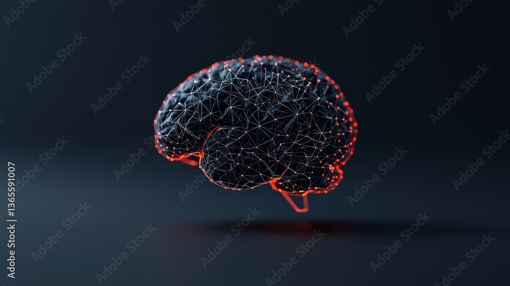 Poster glowing 3d visualization of the human brain anatomy and neural network futuristic digital of the com