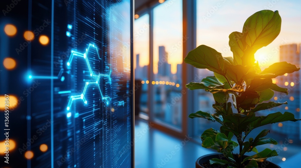 Poster digital data visualization chart showing financial market trends and analysis with a nature inspired