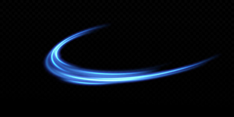Abstract light lines of speed movement, blue colors. Light  glowing effect. circular, light trail curve swirl, 