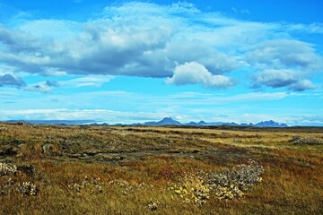 Iceland-outlook of Langjökull Glacier since Gullfoss waterfall on the river Hvítá