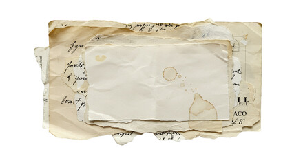 Vintage Paper Stack with Aged Texture and Handwriting Details