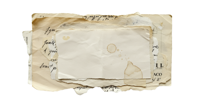 Vintage Paper Stack with Aged Texture and Handwriting Details