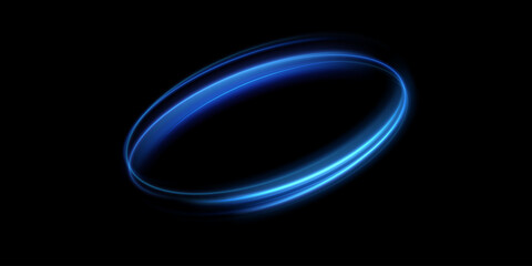 Abstract light lines of speed movement, blue colors. Light  glowing effect. circular, light trail curve swirl, 
