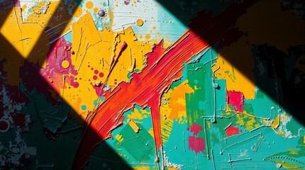 Colorful abstract painting with bright textures and shadows
