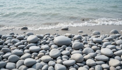 Peaceful coastal scene waves & pebbles