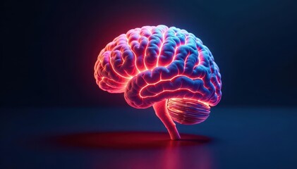 Illuminated brain inside a glowing bulb, vibrant colors , solution, spark