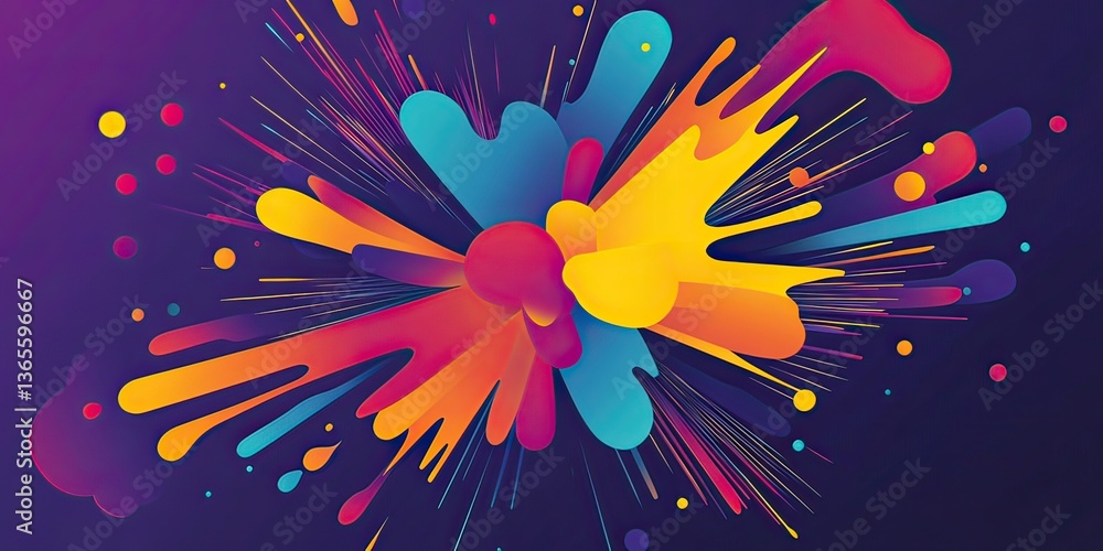 Poster vibrant splash of flowing forms in a dynamic burst of lively colors, created by ai generated