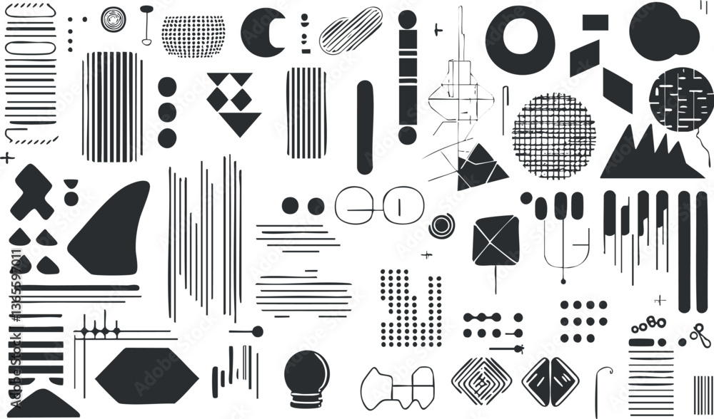 Poster abstract geometric shapes and patterns for modern design and artistic projects.