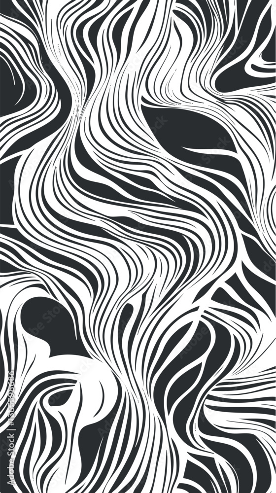 Aufkleber abstract black and white flowing lines pattern for modern design and backgrounds.