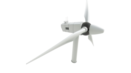 Wind turbine rotating with transparent background, generating clean energy