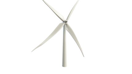 White wind turbine rotating with transparent background