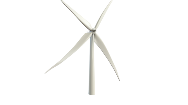 White wind turbine rotating with transparent background