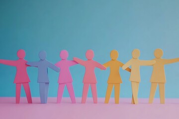 Blue Paper People Cutouts Female Friendship and Support