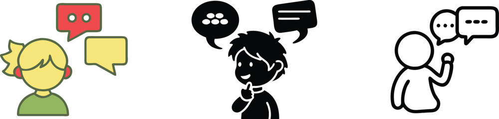 Fototapeta premium Communication Styles Diverse People Thinking, Speaking, Messaging