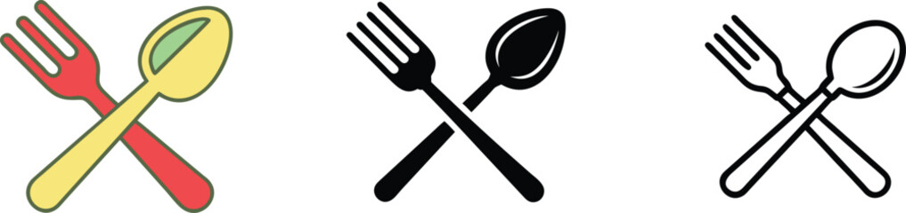 Color Variations of Fork and Spoon Icons Restaurant Menu Design