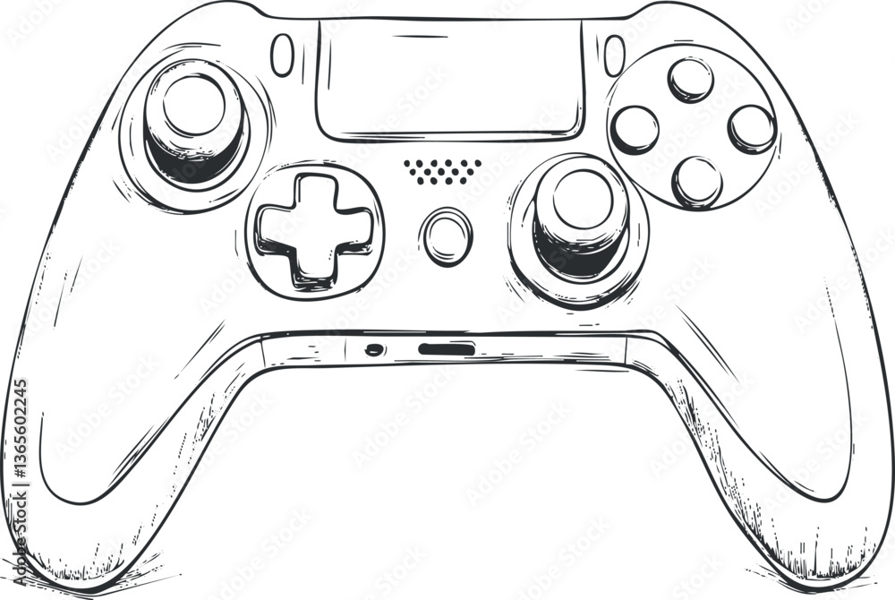 Poster line art vector of a gaming controller for digital design and entertainment themes.