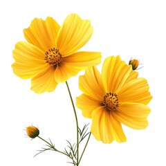 yellow flowers cosmos bloom on transparent or white background photo style