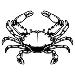 Schwarz-weiße Darstellung einer Krabbe mit erhobenen Scheren. Ideal für Sternzeichen Krebs, Meeresmotive, Ausmalbilder, Naturillustrationen oder Symbolik.