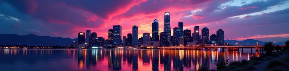 Obraz premium Deep hues paint Salt Lake City's skyline at dusk , silhouette, architecture