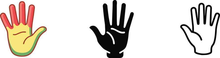 Obraz premium Colorful Hand Icons Graphic, Black, White, Five Fingers, Open Palm, Hand Gestures