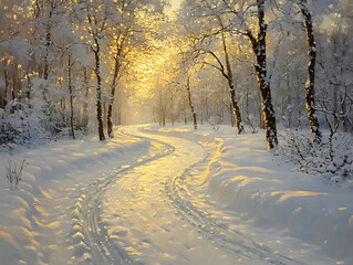 Obraz premium Path in Forest in Winter Landscape