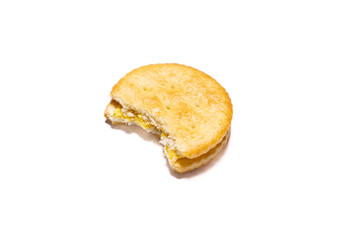Biscuits with cheese cream filling isolated on white background. After edits.