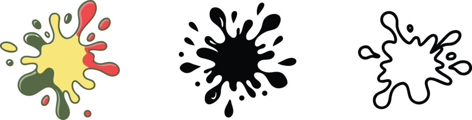 Colorful Ink Splatter Designs Abstract, Black, White, Outline