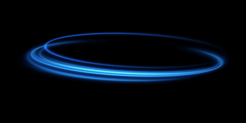Obraz premium Abstract light lines of movement and speed of blue color. Circular movement of light lines. Podium, portal. Frame of light.