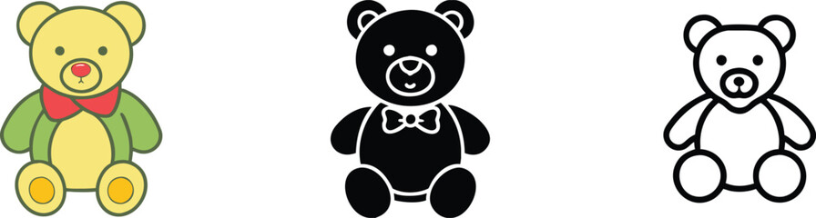 Adorable Teddy Bear Icons Colorful, Black, Outline Designs