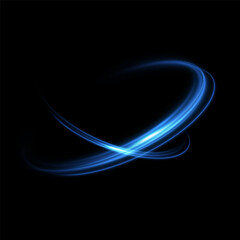 Abstract light lines of movement and speed of blue color. Circular movement of light lines. Podium, portal. Frame of light.