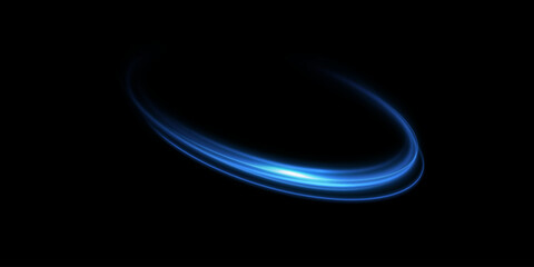 Abstract light lines of movement and speed of blue color. Circular movement of light lines. Podium, portal. Frame of light.