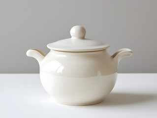 Elegant White Ceramic Sugar Bowl with Matching Lid on a Minimalist Surface
