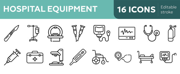 hospital equipment icons perfect for medical and healthcare-themed designs