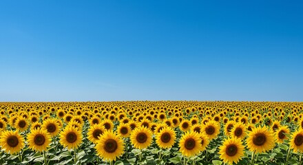 Fototapeta premium Vast Sunflower Field Under a Clear Blue Sky A Summer Landscape
