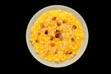 plate of pasta with bacon
