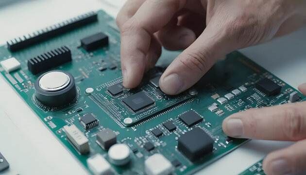 Person Working On Circuit Board with AI microchip - Powered by Adobe