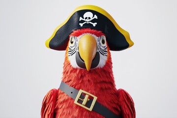 Naklejka premium Colorful parrot wearing pirate hat with skull design