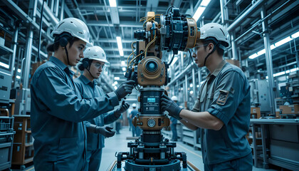 Fototapeta premium Industrial Workers Operating Machinery
