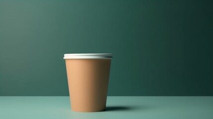 Coffee cup on a minimalist green background.