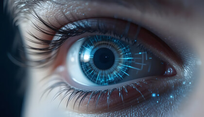 Fototapeta premium Human Eye Enhanced with AI Virtual Interface Elements