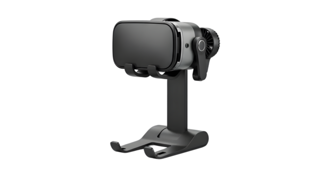 Sleek and Modern Virtual Reality Headset on Stand with Multifunctional Design for Immersive Gaming and 3D Experiences