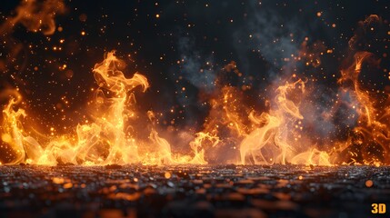 Glowing embers and fiery sparks erupting from an unseen source, intense heat waves visible, photorealistic, transparent background.