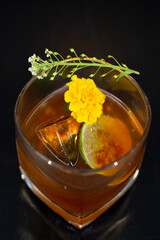 alcoholic drink on black background