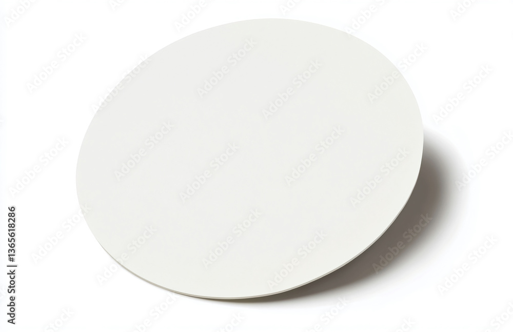 Poster a simple image of a white circular object with a soft shadow on a plain white background surface