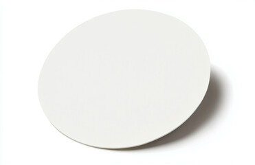 A simple image of a white circular object with a soft shadow on a plain white background surface