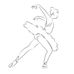 One continuous line art drawing flat illustration dancer, performance, ballet, elegance, tutu, dance, performer. Isolated image hand draw outline on white background