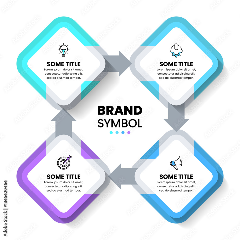 Poster infographic template. 4 squares with icons and text
