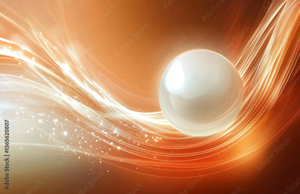 Poster a luminous sphere surrounded by flowing lines on a gradient orange and brown background design eleme